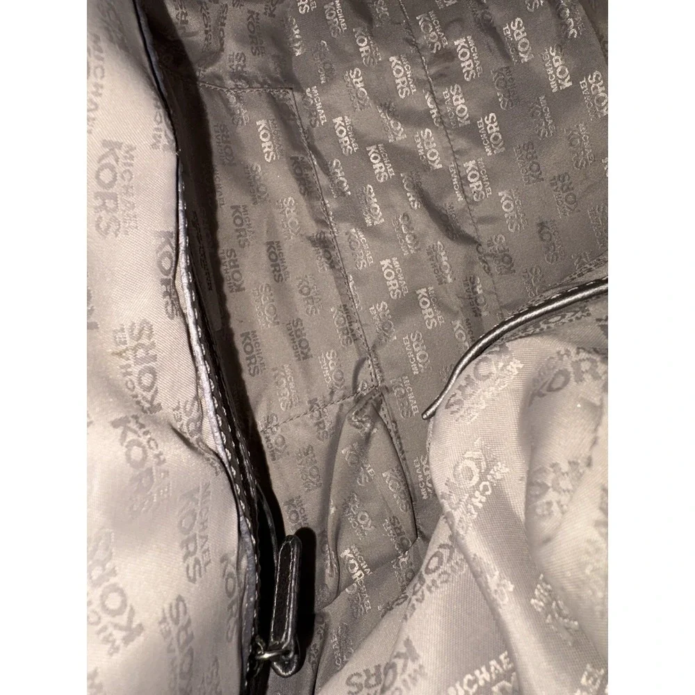 Michael Kors Metallic Pewter Pebbled Leather Studded Double Handle Tote Handbag